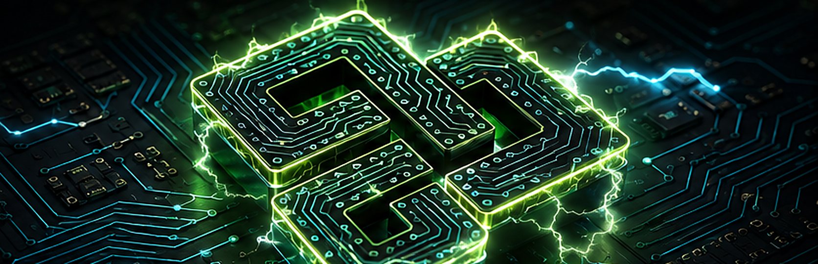 The Absolute mark rendered as illuminated traces on a circuit board